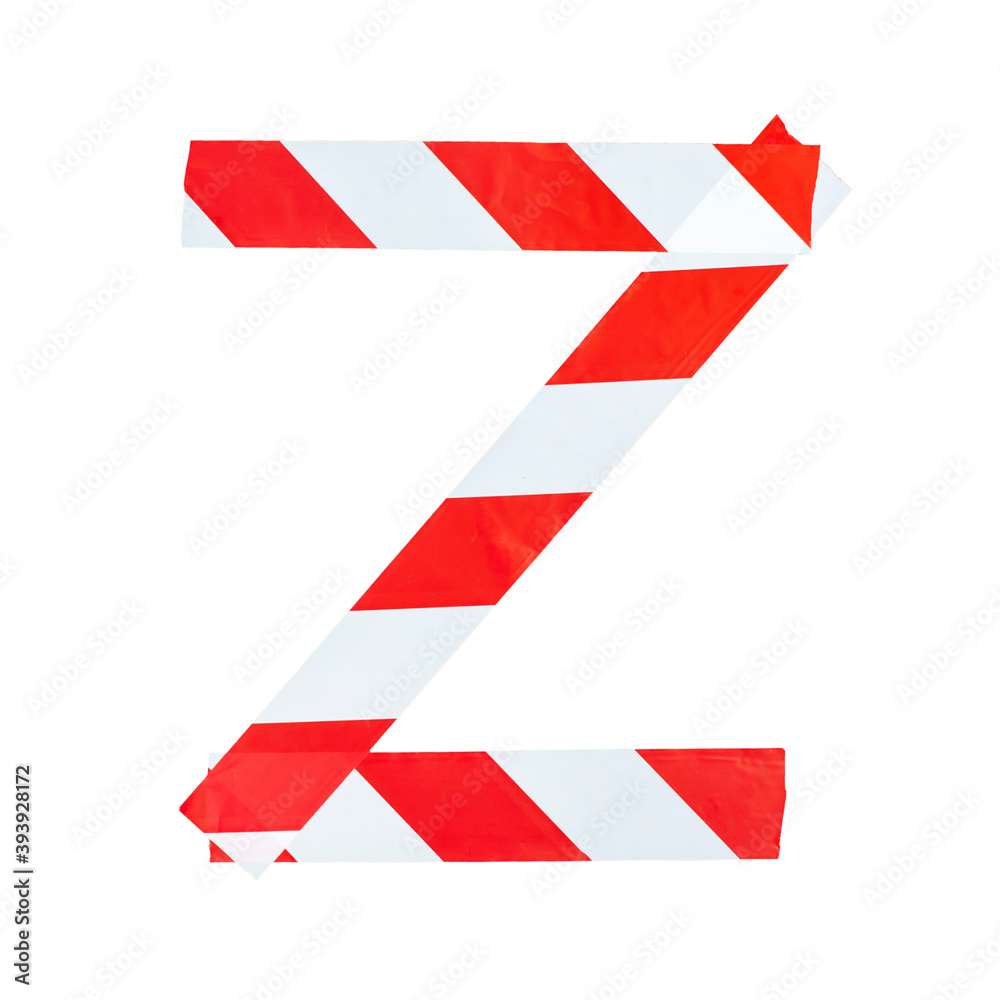Letter Z from red and white warning tape. Isolated on white background Letter Z from red and white warning tape. Isolated on white background