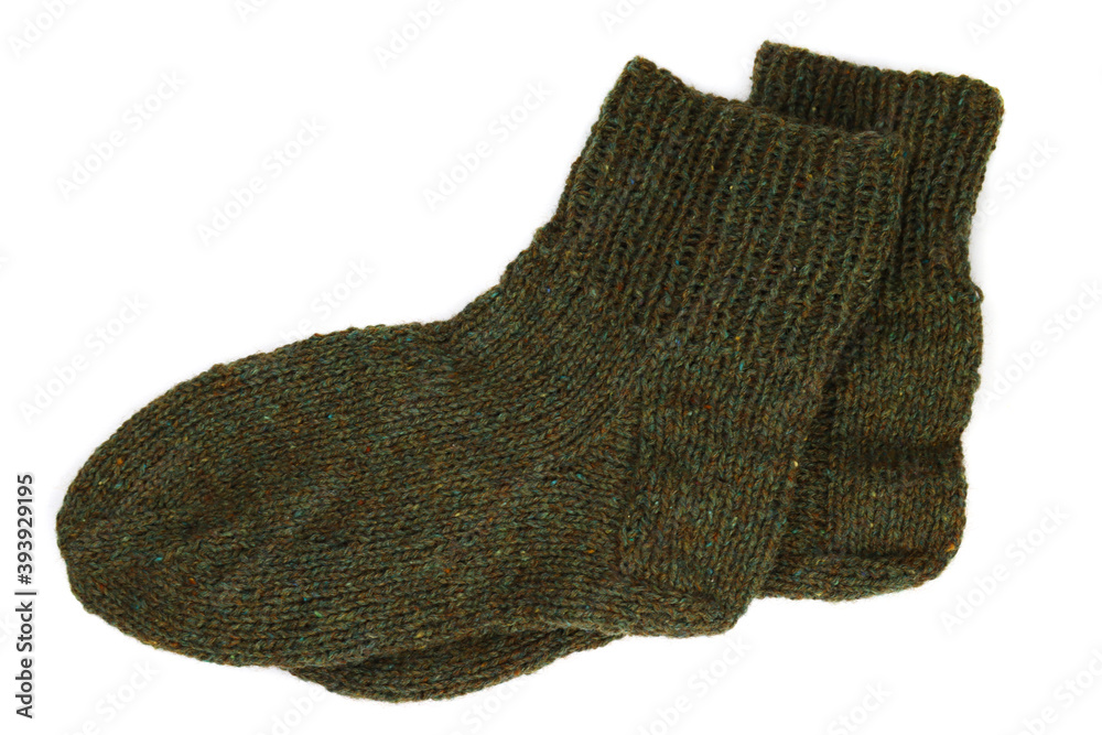 Fototapeta premium pair of wool knitted winter socks isolated on white