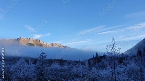 foggy sunrise in the mountains