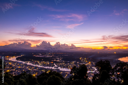 Defocus Effect The Cityscape and Beautiful Scenery Sky Sunset Colorful at Pak Nam Chumphon , Thailand.