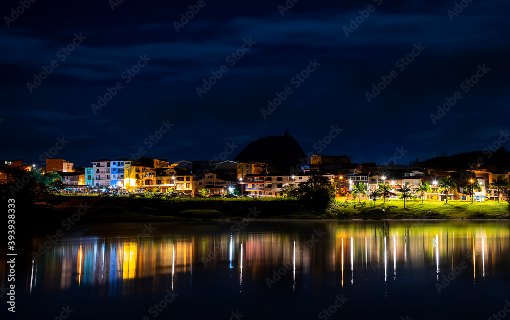 night view of the old town country with a lake