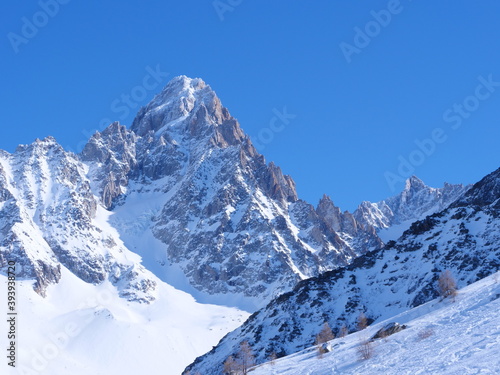 A close up on the montains on the french Alps during the winter. (At Grands Montet, the city of Argentière near the Mont Blanc)