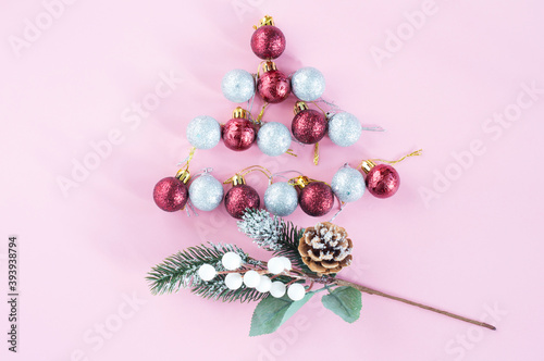 Christmas balls in the form of a Christmas tree. Creative Christmas tree.