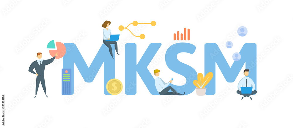 MKSM, Milton Keynes South Midlands. Concept with keywords, people and icons. Flat vector illustration. Isolated on white background.