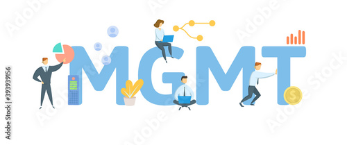 MGMT, Management. Concept with keywords, people and icons. Flat vector illustration. Isolated on white background.
