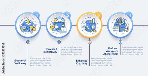 Comfortable office space vector infographic template. Employee workplace presentation design elements. Data visualization with 5 steps. Process timeline chart. Workflow layout with linear icons