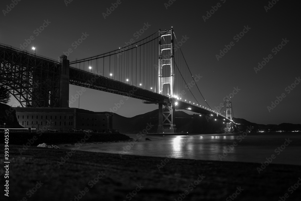 Golden Gate Bridge at Night (Black and White)