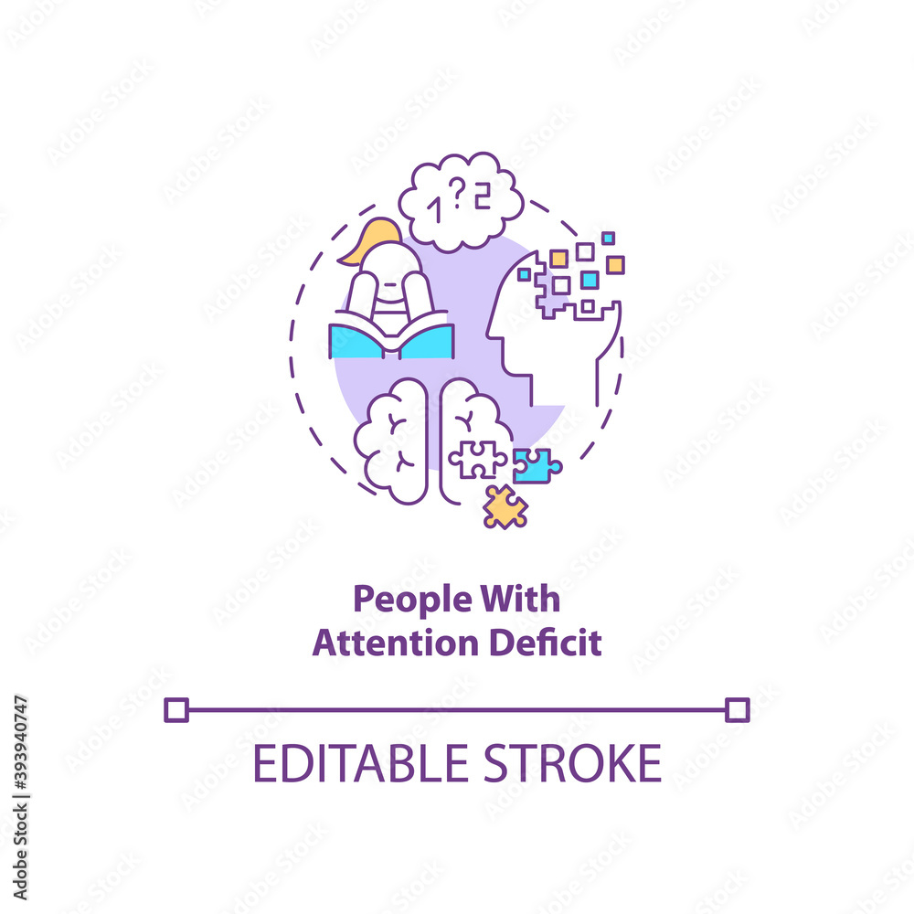 People with attention deficit concept icon. SAD risk group idea thin line illustration. Attention deficit hyperactivity disorder. Vector isolated outline RGB color drawing. Editable stroke