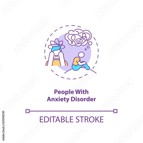 People with anxiety disorder concept icon. SAD risk group idea thin line illustration. Persistent worry. Social phobia, panic attacks. Vector isolated outline RGB color drawing. Editable stroke