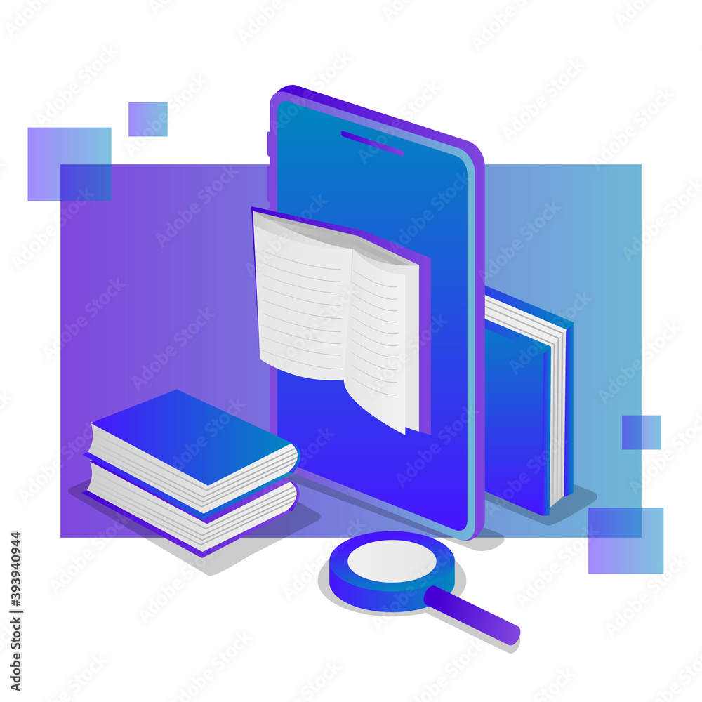 Isometric design online reading books on mobile phone Isometric design online reading books on mobile phone