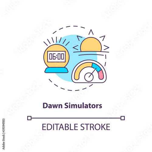 Dawn simulators concept icon. Tips to ease SAD idea thin line illustration. Slowly increasing light intensity. Sleep and mood improvement. Vector isolated outline RGB color drawing. Editable stroke