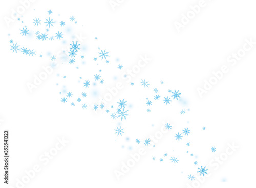 Snowflakes. Snow  snowfall. Falling scattered blue snowflakes on a white background. Vector
