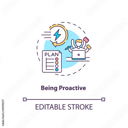 Being proactive concept icon. Tips to ease SAD idea thin line illustration. Taking responsibility for life and actions. Procrastination. Vector isolated outline RGB color drawing. Editable stroke