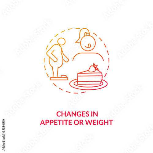 Changes in appetite and weight concept icon. SAD symptom idea thin line illustration. Eating behaviours. Anorexia nervosa. Excessive hunger. Obesity risk. Vector isolated outline RGB color drawing
