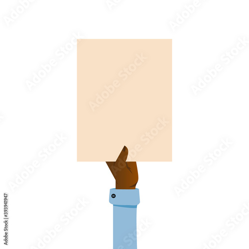 Hand holding placard design illustration isolated on white background