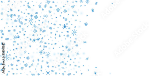 Snowflakes. Snow, snowfall. Falling scattered blue snowflakes on a white background. Vector © HALINA YERMAKOVA