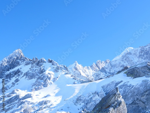 A close up on the montains on the french Alps during the winter.  At Grands Montet  the city of Argenti  re near the Mont Blanc 