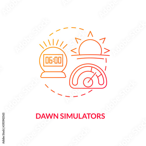 Dawn simulators concept icon. Tips to ease SAD idea thin line illustration. Slowly increasing light intensity. Reducing depressive symptoms. Vector isolated outline RGB color drawing