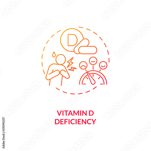 Vitamin D deficiency concept icon. SAD cause idea thin line illustration. Getting rickets risk. Soft, bend bones. Risk for cardiovascular disease. Vector isolated outline RGB color drawing