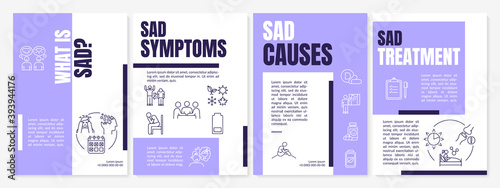 What is sad brochure template. Sadness treatment advices. Flyer, booklet, leaflet print, cover design with linear icons. Vector layouts for magazines, annual reports, advertising posters