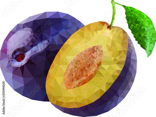 olygonal geometric purple violet sliced plum fruits . Vector illustration photo