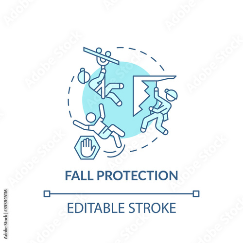 Fall protection concept icon. Top workplace safety violations. Dangerous high platforms. Safe tools idea thin line illustration. Vector isolated outline RGB color drawing. Editable stroke