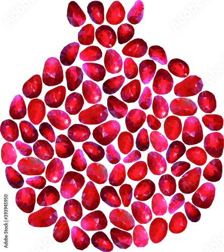 Polygonal geometric garnet pomegranate fruit. Vector illustration