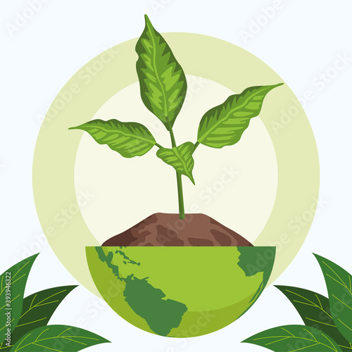 save the world environmental poster with earth planet and plant