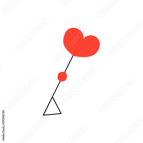 Heart Key. Key with a red heart. Valentines Day. Confession of feelings. Vector isolated illustration doodle hand drawn. The 14th of February. Icon or sign