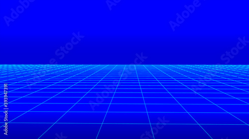 Futuristic background in retro style. Digital grid landscape of the 80s. Vector background for party.