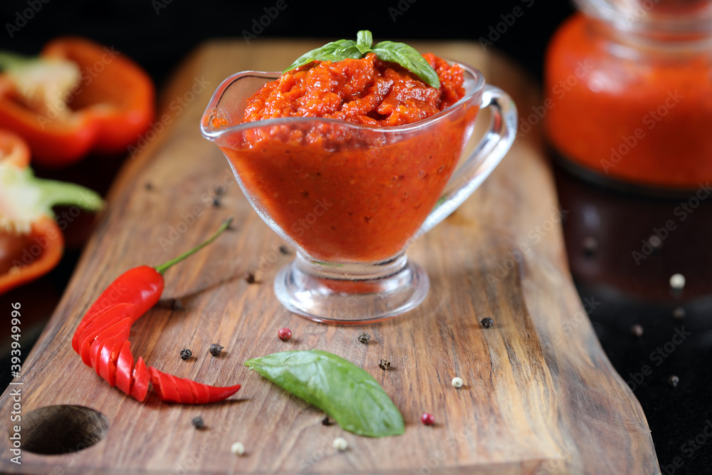 Lutenitsa, Pomorie, Bulgaria. Bulgarian, Traditional Food, hot pepper homemade appetizer
Lutenitsa, Pomorie, Bulgaria. Bulgarian, Traditional Food, hot pepper homemade appetizer