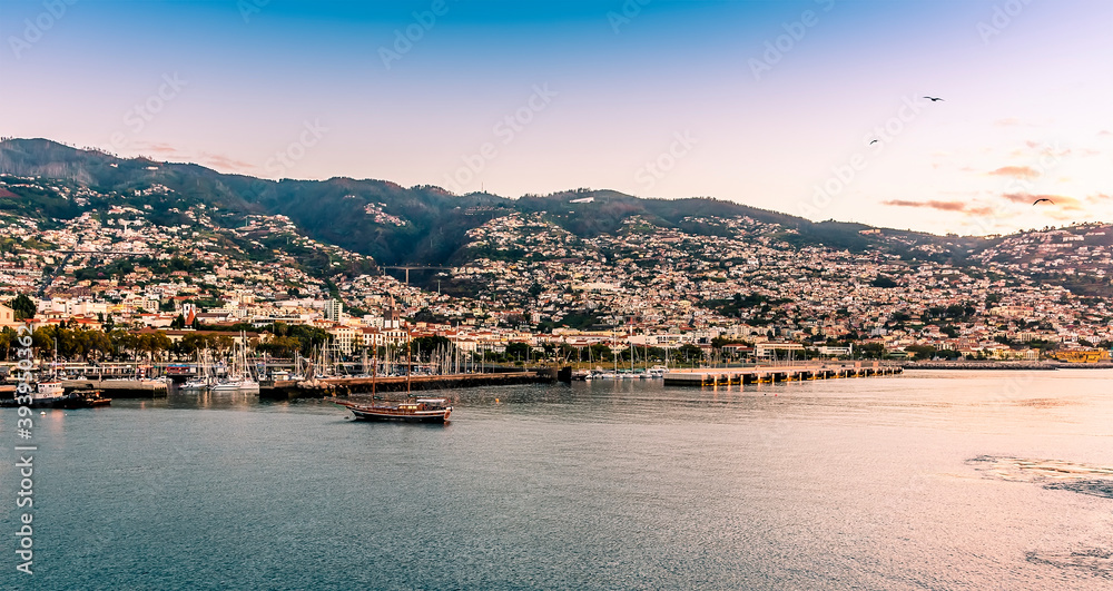 A view of the city of Funchal, Madeira in the first light of morning