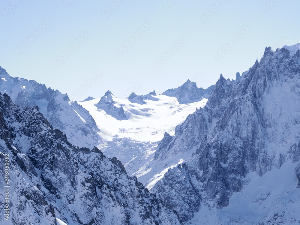 Some frozen moutains from the Grands Montets. A ski aera of Argentières near Chamonix. february 2020.