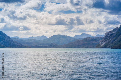 View from the boat crossing Magallanes and the Chilean Antarctic Region, Chile.