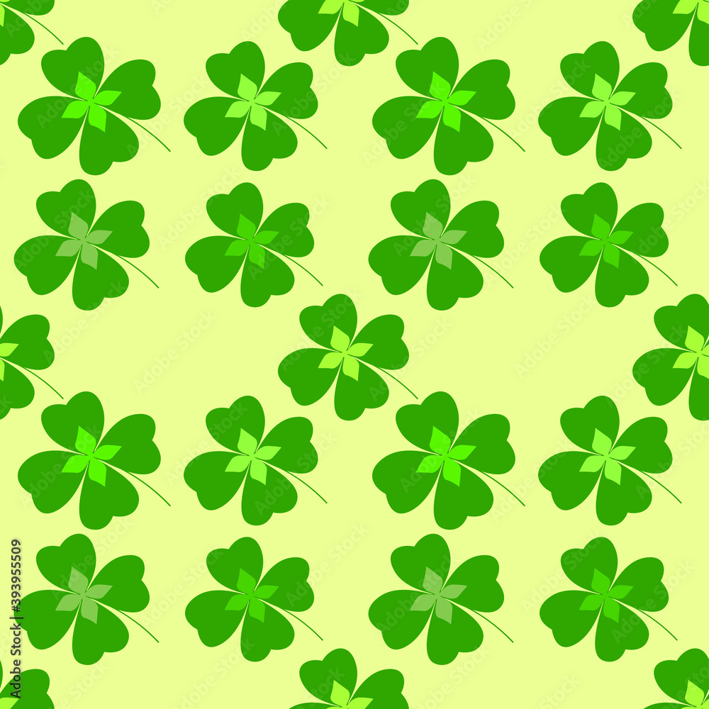 Seamless vector pattern with green four-leaf clovers on white. St. Patrick's day repeatable background. Seamless vector pattern with green four-leaf clovers on white. St. Patrick's day repeatable background.