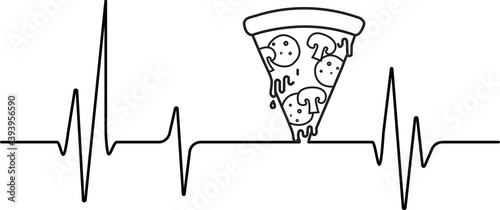 Pizza slice heart beat on white background