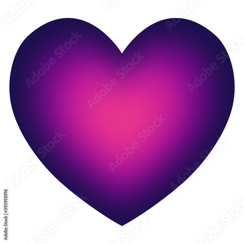 Vectorial isolated heart in gradient pink violet purple color, volume heart shape on white background, vector symbol of love, icon and design element.	