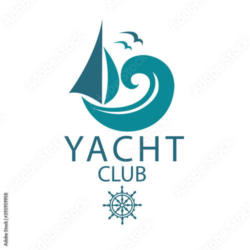 yacht icons with sea waves and seagulls isolated on white background
