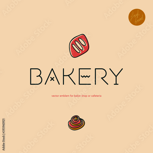 Bakery logo template. Cooking courses brand symbol. Bread bakery icon for pastry label design and bakeshop branding concept with hand drawn bread icon. Baker shop emblem in vector. Insignia hot bakery