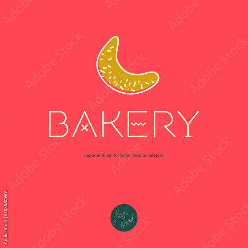 Baker shop emblem in vector. Insignia hot bakery. Bakery logo template. Cooking courses brand symbol. Bread bakery icon for pastry label design and bakeshop branding concept with hand drawn bread icon