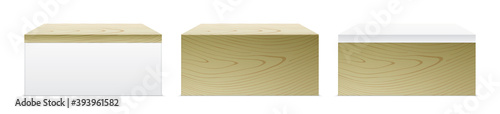 Set of rectangular wooden stands, isolated on a white background. Box shape aesthetic wooden podium, for product presentation, object placement, or deal showcasing. Minimalist modern vector display.
