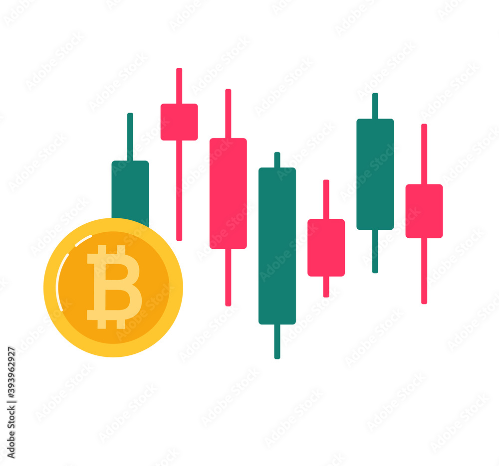 Bitcoin rate on a candlestick chart, exchange quotes. Blockchain technologies, bitcoins, finance, digital money market, cryptocurrency.coins, diagram. Vector illustration Bitcoin rate on a candlestick chart, exchange quotes. Blockchain technologies, bitcoins, finance, digital money market, cryptocurrency.coins, diagram. Vector illustration