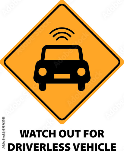 Driverless self-driving car or autonomous vehicle warning icon or symbol in vector. Simple and easily understandble illustration.