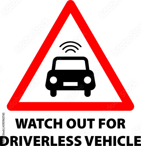 Driverless self-driving car or autonomous vehicle warning icon or symbol in vector. Simple and easily understandble illustration.