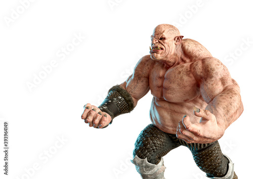 ogre man is furious in white background