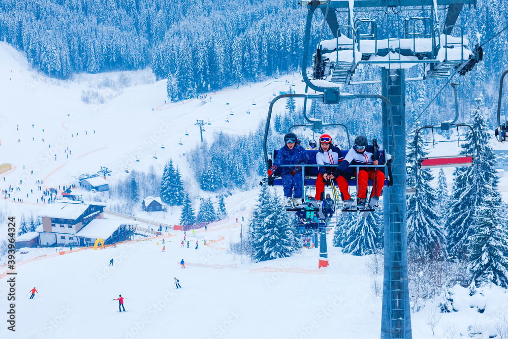 backlit scenes with ski lift chairs on hillside, Levi ski resort, Finland  Stock Photo | Adobe Stock