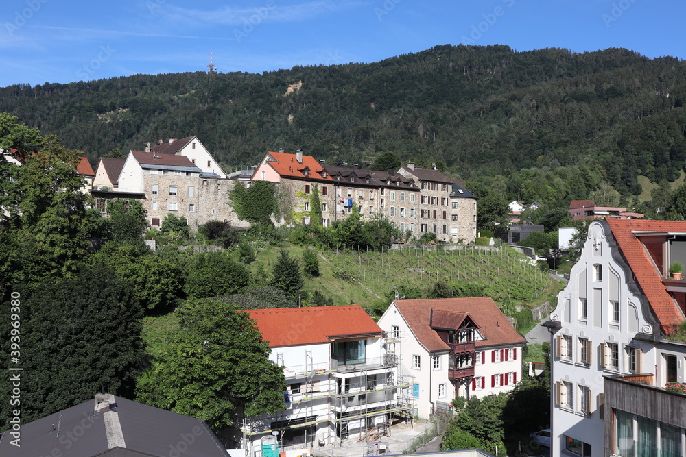 Bregenz, / Austria - August 09 2019: district called Oberstadt in Austrian town Bregenz
