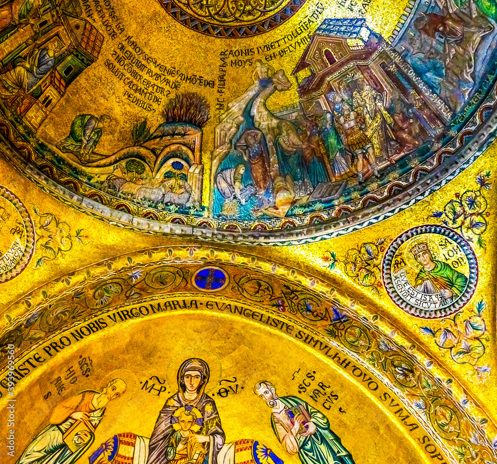 Golden Mosaics Virgin Mary Saint Mark's Basilica Venice Italy