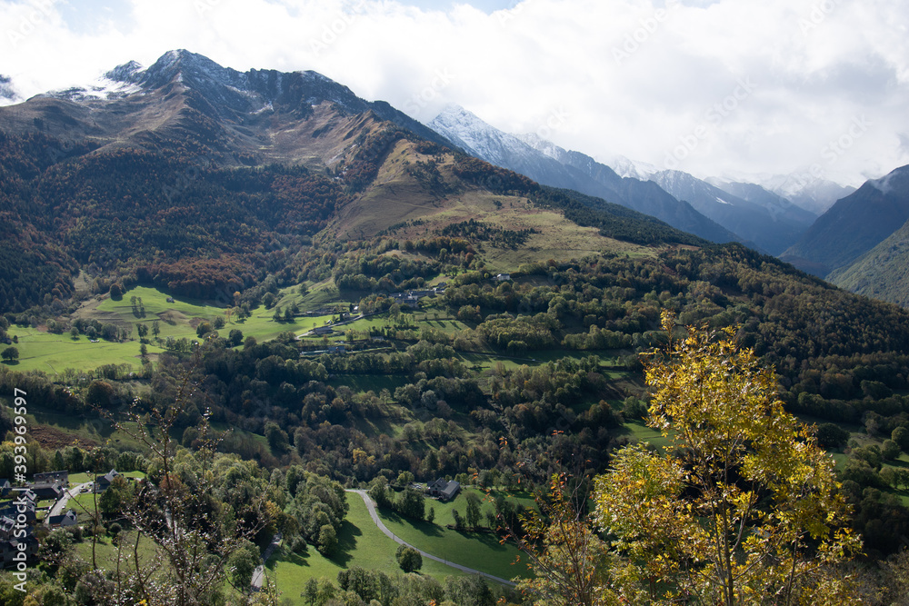 Peaceful autumn Pyrenees mountains view.