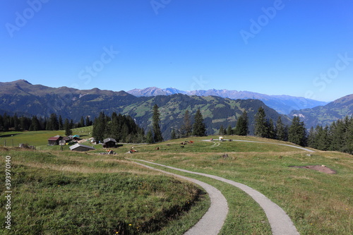 Luzein, Kanton Graubuenden (GR)/ Switzerland - September 21 2019: Mountain hiking tour in area Praettigau, Graubuenden photo